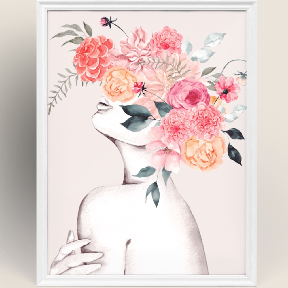 Watercolor Floral Woman Portrait Wall Art Illustration Print Poster Unframed - Picture 3 of 17